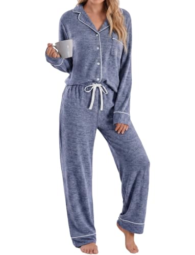 PATPAT Pajama Sets for Women 2 Piece Button-Down Sleepwear Soft Lounge Set - color: Blue, size: X-Large