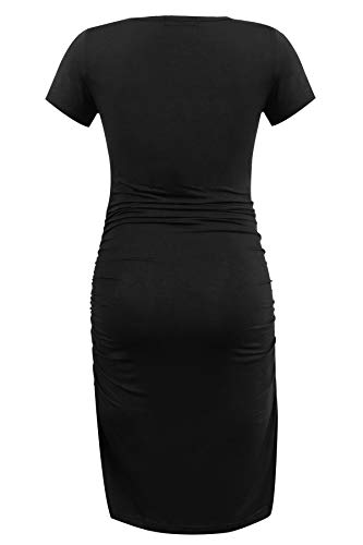 Smallshow Women's Short Sleeve Maternity Dress Ruched Pregnancy Clothes - color: Black, size: Large