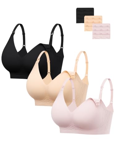 HBselect Nursing Bras for Breastfeeding 3 Pack Women Maternity Jelly Bras - color: D: 3pack(black/Nude/Pink), size: X-Large