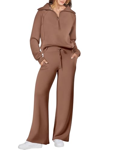 ANRABESS Women 2 Piece Set Sweatsuits Lounge Fall Outfits - color: Burnt Brown, size: X-Small