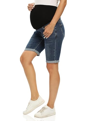 Foucome Women's Materntiy Bermuda Jean Shorts - color: 44# Dark Blue, size: Small