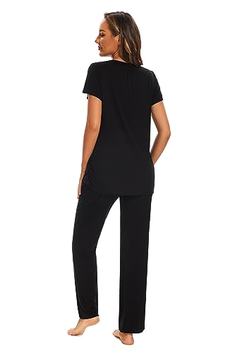 Smallshow Women's Maternity Nursing Pajamas - color: Black, size: Small