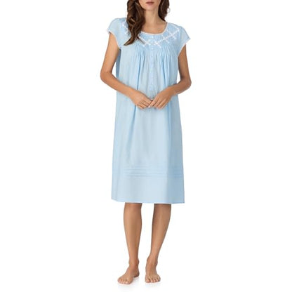 Eileen West 100% Cotton Cap Sleeve 42" Knee Length Nightgowns for Women - color: Blue, size: Small