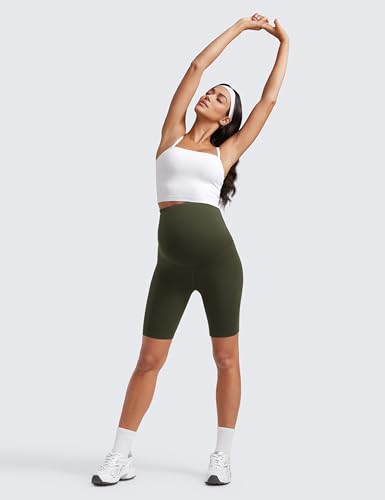 CRZ YOGA Maternity Biker Shorts 8" - color: Olive Green, size: Small
