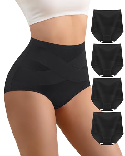 Women's Cotton Underwear High Waisted Post Partum Soft Panties 4 Pack - color: B-black, size: Small