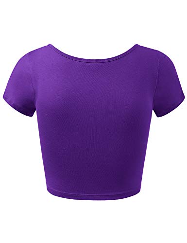 Women Cotton Scoop Neck Crop Tops Short Sleeve Basic Casual Shirts - color: 939-purple, size: X-Small