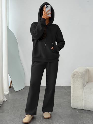 Trendy Queen Womens 2 Piece Lounge Sweat Sets Matching Sweatsuits - color: Black, size: Small