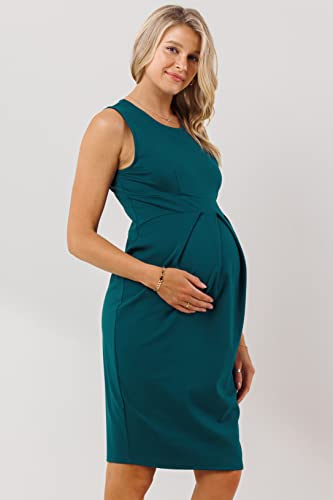 Womens Front Pleat Knee Length Midi Maternity Dress - color: Teal, size: Medium