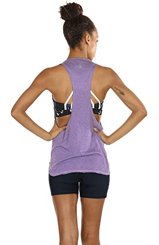 icyzone Women's Racerback High Neck Workout Athletic Yoga Muscle Tank Tops - color: Lavender, size: Medium
