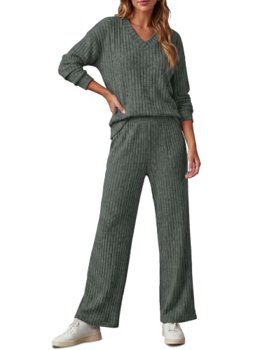 RUMIA Lounge Sets for Women Cozy Travel Matching Sweater Fall Outfits - color: Green, size: Large