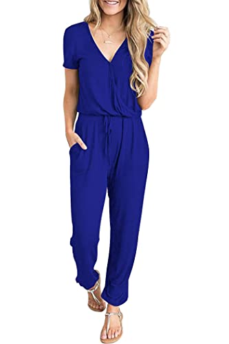 PRETTYGARDEN Jumpsuits for Women Casual Summer Romper - color: Blue, size: Small