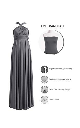 72styles Maxi Infinity Dress for Bridesmaids, Convertible Multi-Way Wrap - color: Charcoal Grey, size: One Size