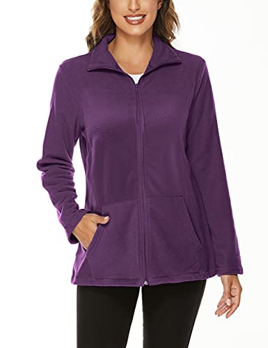 Hibelle Women's Outdoor Full-Zip Thermal Fleece Jacket with Pockets - color: 210-purple, size: Medium