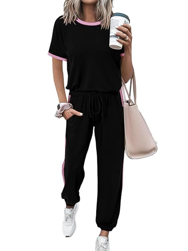 MASCOMODA Womens 2 Piece Outfits Summer Matching Lounge Sets Jogger Set - color: Black02, size: Medium