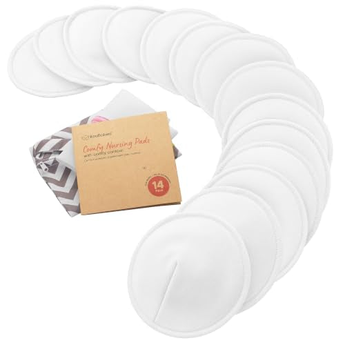 Organic Nursing Pads, 14 Washable Breast Pads,Wash Bag (Soft White, M 4.6") - color: Soft White, size: 14pk, M 4.6"