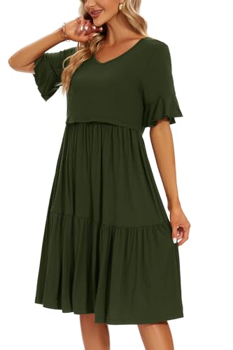 Smallshow Women's Ruffle Maternity Nursing Dress - color: Army Green, size: Medium