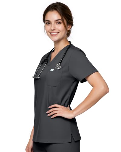 Scrub Tops for Women, Stretch V-Neck Scrub Tops - color: Dark Gray, size: X-Small