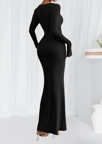 PRETTYGARDEN Women's Fall Long Sleeve Bodycon Maxi Dresses - color: Black, size: X-Small