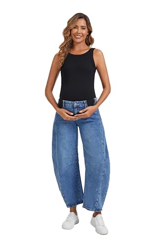OVRUNS Women's Maternity Baggy Jeans Wide Leg Barrel Pregnancy Pants - size: Medium