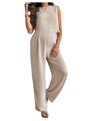 OYOANGLE Women's Two Piece Maternity Outfits Tie Back Sleeveless Tank Top - size: Large