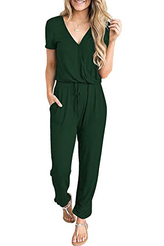 PRETTYGARDEN Jumpsuits for Women Casual Summer Romper - color: Dark Green, size: Medium