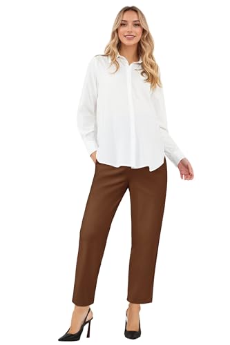 OUGES Women's Over Belly Straight Leg Maternity Pants with Pockets - color: Dark Coffee, size: Small