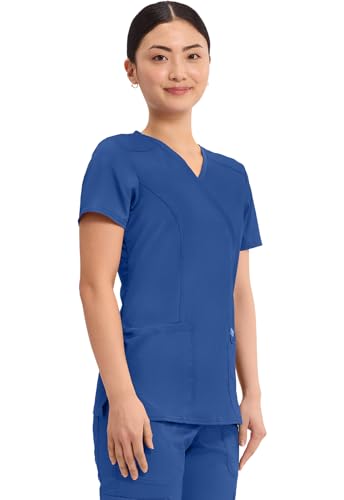 Cherokee Scrubs Top for Women Mock Wrap with 3 Pockets, Soft, 2-Way Stretch & Durable Fabric - WW610 - color: Galaxy Blue, size: 3X-Large Plus