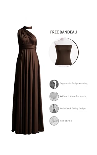 72styles Maxi Infinity Dress for Bridesmaids, Convertible Multi-Way Wrap - color: Dark Brown, size: One Size Plus