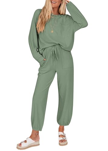 KIRUNDO Lounge Sets for Women 2026 Fall Comfy Postpartum Going Home Outfits - color: Bean Green, size: Medium