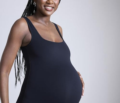 Motherhood Maternity Women's Active Bodysuit Short Unitard Pregnancy Romper - color: Black, size: Medium