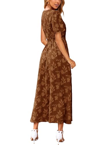 CzzzyL Women's Nursing Floral Dress V Neck Wedding Guest with Pockets - color: Brown, size: Medium