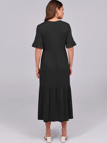 ANRABESS Womens Summer Casual Maxi Dresses Ruffle Short Sleeve Dress - color: Black, size: Medium