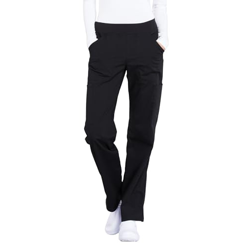 Cherokee Women's Scrub Pants Mid Rise Straight Leg Pull-on Cargo Pant with 6 Pockets & 2-Way Stretch Fabric - WW170 - color: Black, size: XX-Large Plus