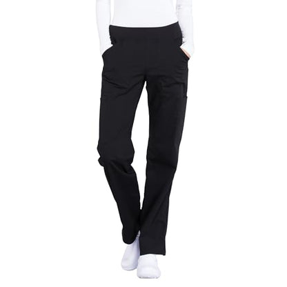 Cherokee Women's Scrub Pants Mid Rise Straight Leg Pull-on Cargo Pant with 6 Pockets & 2-Way Stretch Fabric - WW170 - color: Black, size: XX-Large Plus