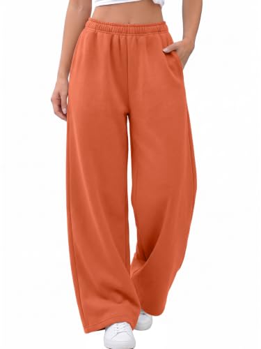 Trendy Queen Womens Wide Leg Fleece Lined Fall Sweatpants - color: Orange, size: Small