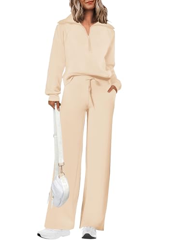 PRETTYGARDEN Women's 2 Piece Matching Lounge Set Sweatsuits - color: Beige, size: Small