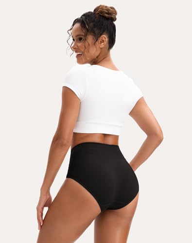 INNERSY Women's High Waisted Underwear Cotton Panties Regular & Plus Size 5-Pack - color: Solid Black, size: X-Large