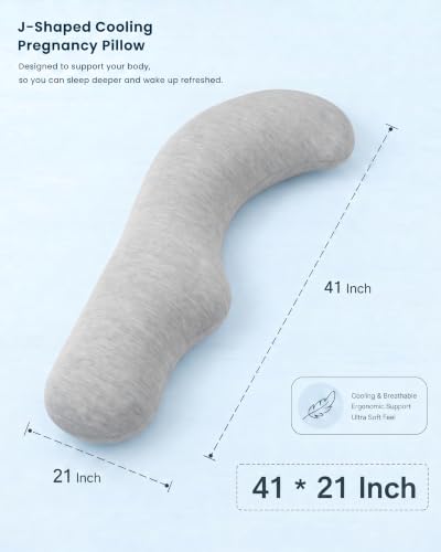 YZ HOME Cooling J Shaped Pregnancy Pillow, Removable Cover - color: J Shaped-grey