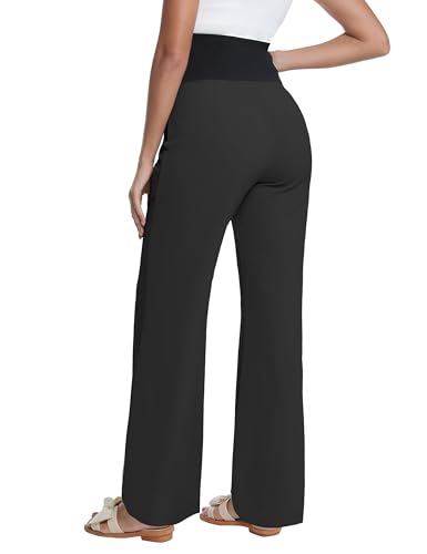 V VOCNI Maternity Pants Wide Leg Palazzo Flowy Pants - color: Black, size: X-Large
