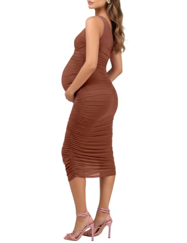 Dedysler Maternity Formal Wedding Guest Dress Cocktail Baby Shower - color: Dark Brown, size: Medium