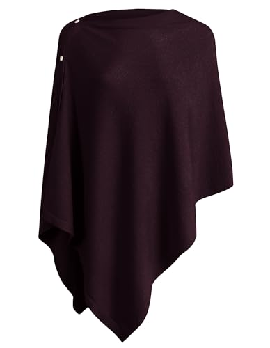 PULI Women's Versatile Knit Shawl Poncho Sweater Button Scarf - color: Burgundy