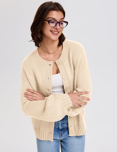 LOMON Womens Chunky Knit Cardigan Oversized Button Front Trend Sweater Tops - color: Apricot, size: Small