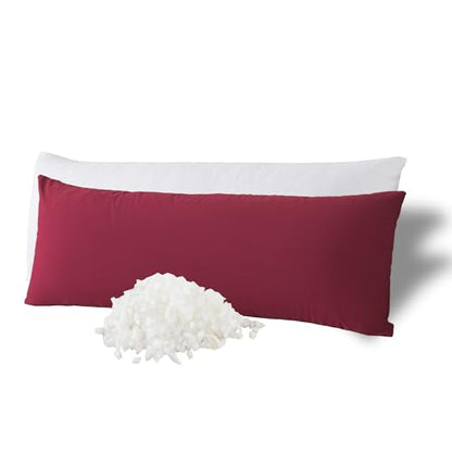WhatsBedding Memory Foam Body Pillow with Cover, Long Bed Pillow for Adults - color: White Pillow+ Burgundy Red Pillowcase