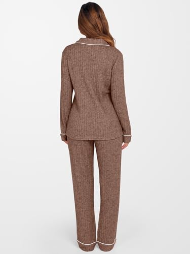 ANRABESS Women 2 Piece Pajama Lounge Sets 2026 Fall Outfits - color: Brown, size: Medium