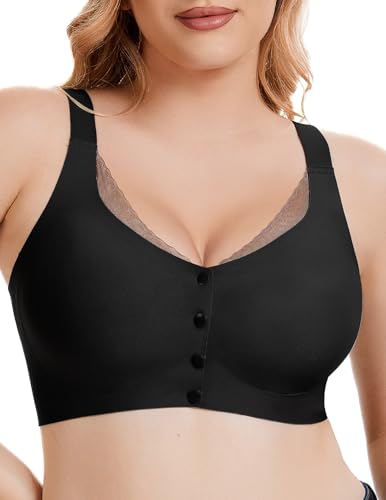 Womens Front Closure Bras for Women Seamless Soft Mastectomy Bra - color: Midnight Black, size: Large