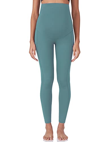 POSHDIVAH Maternity Workout Leggings Pregnancy Yoga Pants Pockets - color: Sky Blue, size: Medium