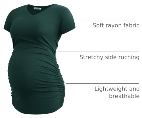 Smallshow Women's V Neck Maternity Clothes Tops Side Ruched Pregnancy T Shirt - color: Black-deep Green-light Grey(3 Pack), size: X-Large