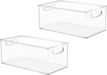 Hudgan 2 Pack Deep Freezer Organizer Bins, Straight Side Stackable Chest Freezer Storage Bins, Pantry organizers and Storage, Food-Grade Plastic