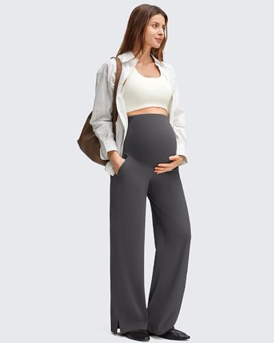 G4Free ShiftReady Maternity Dress Pants Wide Leg Pregnancy Work Tousers - color: Dark Gray, size: Medium
