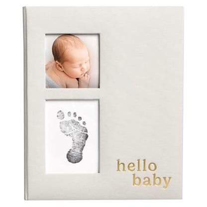 Pearhead Gray Linen Hello Baby Memory Book, Includes Clean-Touch Ink Pad - color: Gray Linen Baby Book